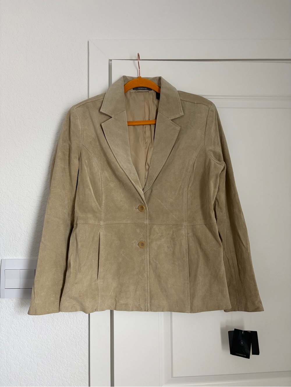 NWT Liz Claiborne Tan Genuine Suede Leather Blazer Jacket Size 14 | Boho Western